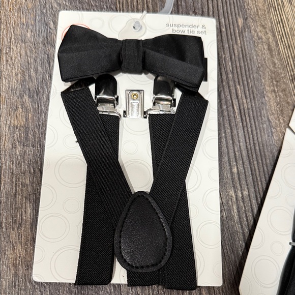 2 Wonder Nation Black Kids Suspender & Bow Tie and zip tie & pocket square set - Picture 2 of 11